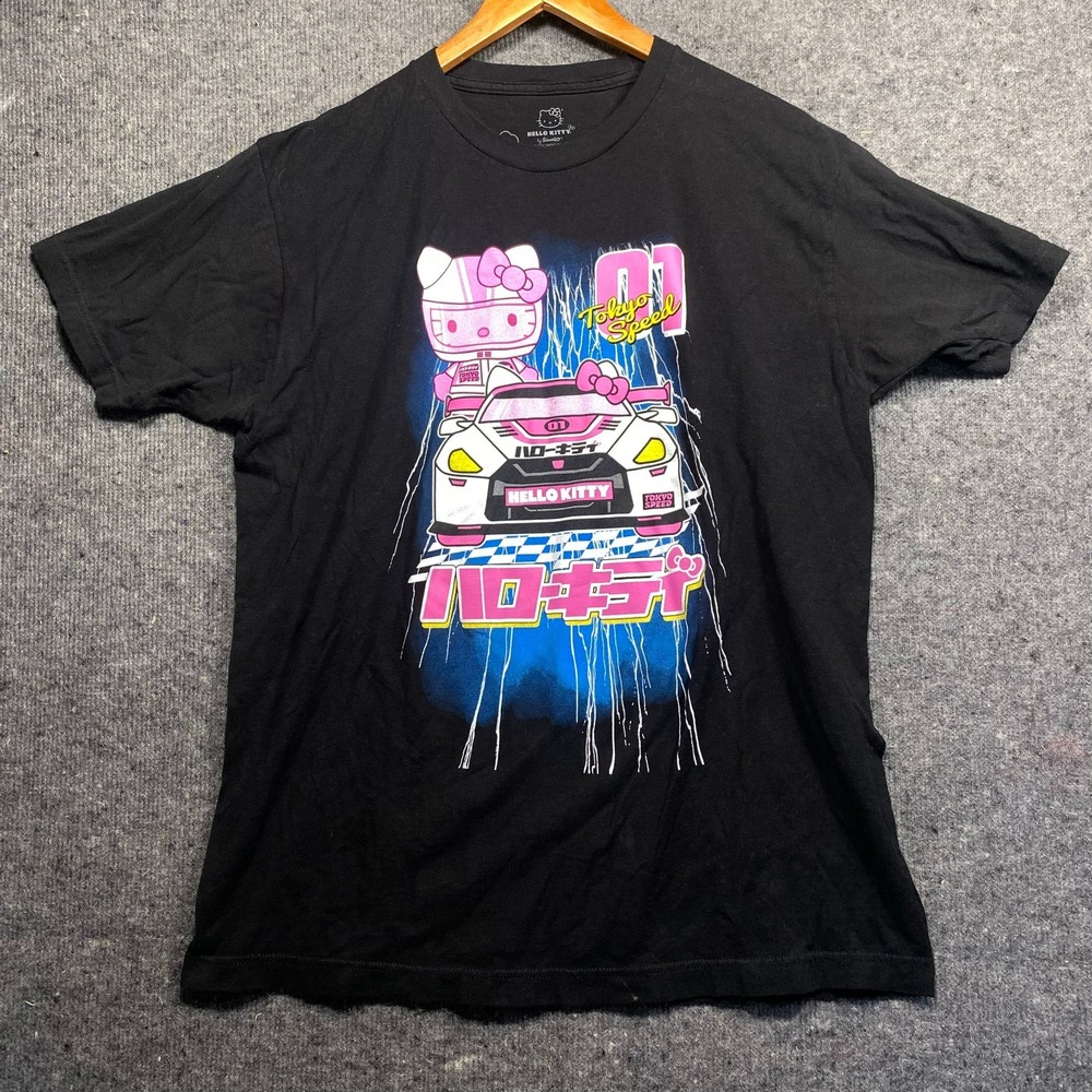 Hello Kitty Sanrio Tokyo Speed Race Car T-Shirt Mens Large Black Pink Bioworld - Picture 2 of 6